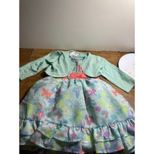 Bluberi Boulevard Seafoam Floral Two Piece Dress And Cardigan 2T Girls